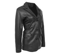A1 FASHION GOODS Womens Soft Black Leather Blazer Jacket Button Fasten Semi Fit Designer Coat - Leila (20)