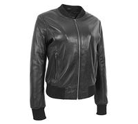 A1 FASHION GOODS Womens Soft Black Leather Bomber Jacket Casual Zip Up Fitted Varsity - Joy (18)