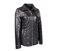 A1 FASHION GOODS Womens Soft Black Leather Jacket Classic Fitted Quilted Hip Length Zip Fasten (as8, numeric, numeric_18, regular, regular)