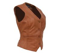 A1 FASHION GOODS Womens Soft Leather Waistcoat Slim Fit Vest Classic Gilet Black Brown Red Tan - Katy (Tan, 16)