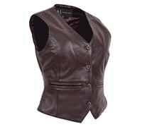 A1 FASHION GOODS Womens Soft Leather Waistcoat Slim Fit Vest Classic Gilet Black Brown Red Tan - Katy (Brown, 10)