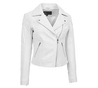 A1 FASHION GOODS Womens Soft Real Leather Biker Jackets Fitted Quilted Assorted Colours - Bella (White, 18)
