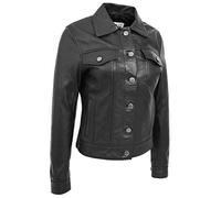 A1 FASHION GOODS Womens Trucker Leather Jacket Black Fitted Girls Denim Biker Style Coat Marisa
