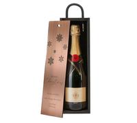 A1 Graphics Ltd Christmas Snowflake Wine Gift Box Merry Christmas Custom Printed Personalised Festive Snowflakes Present (Black Box/Rose Gold Mirror Lid)