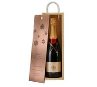 A1 Graphics Ltd Christmas Snowflake Wine Gift Box Merry Christmas Custom Printed Personalised Festive Snowflakes Present (Natual Box/Rose Gold Mirror Lid)