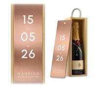 A1 Graphics Ltd Custom Date Wine Gift Box Engagement Custom Printed Personalised Wedding Present Retirement Valentines Anniversary Engagement Gift (Natural Box/Rose Gold Mirror Lid)