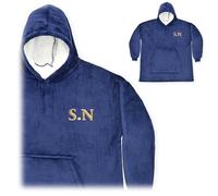 A1 Graphics Ltd Embroidered Oversized Hoodie Custom Initials Personalised Fleece Hoodie For Him For Her Couples Gift (Blue)