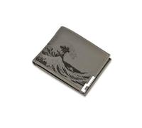 A1 Graphics Ltd Japanese Wave Wallet Vegan Leather Black Brown Grey Kanagawa Leather Wallet Gift for Boyfriend Husband Valentines Day Gift for Him (Grey)