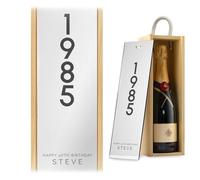 A1 Graphics Ltd Milestone Birthday Wine Gift Box Birth Year Custom Printed Personalised Birthday Present Anniversary Engagement Gift (Natural Box W/Silver Acrylic)