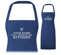 A1 Graphics Ltd Personalised Apron for Men Women - Custom Name King/Queen of the Kitchen - Cooking Apron Chef Apron for BBQ, Baking & Kitchen Use - Adjustable One Size Fits All (Blue)