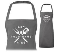 A1 Graphics Ltd Personalised BBQ Apron for Men Women - Custom “King/Queen of the BBQ” - Barbecue Cooking Name - Mens Apron for Grilling & Summer BBQs (Grey)