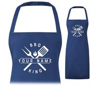 A1 Graphics Ltd Personalised BBQ Apron for Men Women - Custom “King/Queen of the BBQ” - Barbecue Cooking Name - Mens Apron for Grilling & Summer BBQs (Blue)