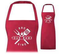A1 Graphics Ltd Personalised BBQ Apron for Men Women - Custom “King/Queen of the BBQ” - Barbecue Cooking Name - Mens Apron for Grilling & Summer BBQs (Red)