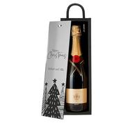 A1 Graphics Ltd Personalised Christmas Trees Wine Gift Box Merry Christmas Custom Printed Festive Present (Black Box/Silver Mirror Lid)