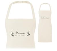 A1 Graphics Ltd Personalised Kids Apron Matching Adult Chef Name Parent Child Custom Name for Cooking Baking at Home Father Son Mother Daughter Design 2 (Cream, Child)