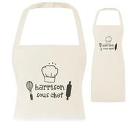 A1 Graphics Ltd Personalised Kids Apron Matching Adult Chef Name Parent Child Custom Name for Cooking Baking at Home Father Son Mother Daughter Design 1 (Cream, Adult)