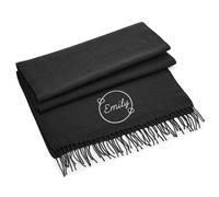 A1 Graphics Ltd Personalised Luxury Scarf with Custom Embroidered Name & Wreath Circle - Several Colours Available (Black)