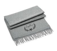 A1 Graphics Ltd Personalised Luxury Scarf with Custom Embroidered Name & Wreath - Several Colours Available (Heather Grey)