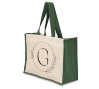 A1 Graphics Ltd Personalised Monogram Tote Bag Custom Large Jute Shopping Bag Line Art Design (Green)