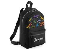 A1 Graphics Ltd Personalised Monster Trucks Kids Backpack Custom with Name Choice of Colours Motocross School Bag with Adjustable Straps For Children & Toddlers (Black)
