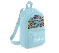 A1 Graphics Ltd Personalised Monster Trucks Kids Backpack Custom with Name Choice of Colours Motocross School Bag with Adjustable Straps For Children & Toddlers (Powder Blue)
