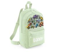 A1 Graphics Ltd Personalised Monster Trucks Kids Backpack Custom with Name Choice of Colours Motocross School Bag with Adjustable Straps For Children & Toddlers (Pistachio)