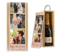 A1 Graphics Ltd Personalised Photo Wine Gift Box with 3 Photo Upload & Custom Text Luxury Wine Bottle Carrier Anniversary Birthday Wedding Retirement Gift (Rose Mirror, Natural Box)