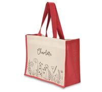 A1 Graphics Ltd Personalised Tote Bag Custom Large Jute Shopping Bag Wild Flowers Floral Design (Red)