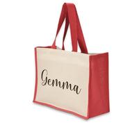 A1 Graphics Ltd Personalised Tote Bag Custom Large Jute Shopping Bag With Custom Name & Text (Red)