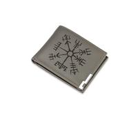 A1 Graphics Ltd Viking Compass Wallet Vegan Leather Black Brown Grey Leather Nordic Wallet Gift for Mythology Lovers (Grey)