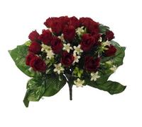 A1-Homes 35cm Artificial Mini Rose and Lily Flower Bush - Home Wedding Grave (Dark Red & Ivory)