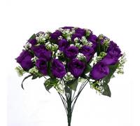 A1-Homes 41cm Artificial Silk Purple Rose Bush with Gyp & Foliage 24 flower heads- Wedding Grave Home Decoration