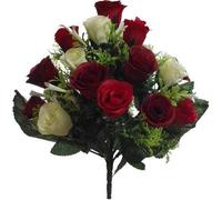 A1-Homes 41cm Artificial Silk Red & Cream Rose Bush with 24 flower heads- Wedding Grave Home Decoration
