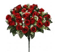 A1-Homes 41cm Artificial Silk Red Rose Bush with Gyp & Foliage 24 flower heads- Wedding Grave Home Decoration