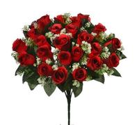A1-Homes 41cm Artificial Silk Red Rose Bush with Gyp & Foliage 24 flower heads- Wedding Grave Home Decoration