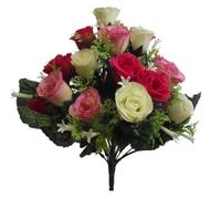 A1-Homes 41cm Artificial Silk Rose Bush with 24 flower heads- Wedding Grave Home Decoration (Pinks & Cream, 1 Bunch)