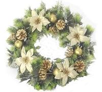 A1-Homes Artificial Plastic Holly Christmas Wreath/Candle Ring with Snow for indoors and outdoors (Gold & Ivory Poinsettias, 45 cm)