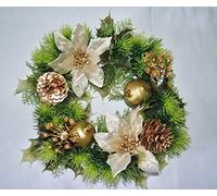 A1-Homes Artificial Plastic Holly Christmas Wreath/Candle Ring with Snow for indoors and outdoors (Gold, 30 cm)