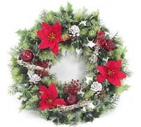 A1-Homes Artificial Plastic Holly Christmas Wreath/Candle Ring with Snow for indoors and outdoors (Red Velvet Poinsettias &Snow, 45 cm)