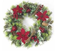 A1-Homes Artificial Plastic Holly Christmas Wreath/Candle Ring with Snow for indoors and outdoors (Red Poinsettias, 45 cm)