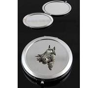 A1 Horse’s Head Made of English Pewter on a Round Shape Compact Mirror Chrome Coloured