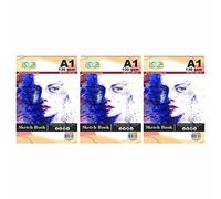 A1 Large Artist’s Sketch Pad Spiral Bound Hardback Sketch Pad 15 Sheets / 30 Pages Acid-Free White Sketch Paper for Artists Ideal for the Studio, School or Home - 130GSM Cartridge Paper (Set of 3)
