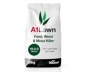A1 Lawn, Double Strength Feed, Weed & Moss Killer - 4-in-1 Lawn Treatment, High Iron, DEFRA Certified, 20kg