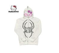 (A1, M) Sanrio Hello Kitty Punk Zipper Hoodie Yk2 Fall Winter Women's Funny Zip Up Hooded Coat Gothic Harajuku New Print Yk2 Clothing