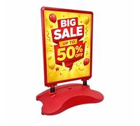 A1 Red Wind Resistant Pavement Sign with Water Fill Base, Double Sided Snap Frame Poster Board, Heavy Duty Outdoor Advertising Stand for Shops, Cafes and Events