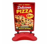A1 Red Wind Resistant Pavement Sign with Water Fill Base, Double Sided Snap Frame Poster Board, Heavy Duty Outdoor Advertising Stand for Shops, Cafes and Events