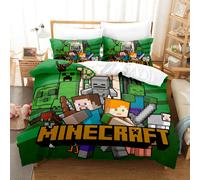(A1, Single 135*200cm) Minecraft Bedding 3 Piece Boys Duvet Cover Set