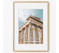 A1 Solid Oak Wood Frame with Round Corner & HD Tempered Glass | Picture Frame with mat for A2, Hanging Hardware Included, for Wall & Tabletop