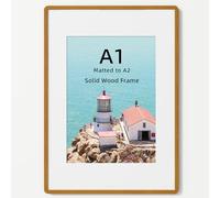 A1 Solid Teak Wood Picture Frame with HD Tempered Glass & Round Corner | Photo Frame with mat for A2, Hanging Hardware Included, for Wall & Tabletop