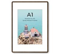 A1 Solid Walnut Wood Picture Frame with HD Tempered Glass & Round Corner | Photo Frame with mat for A2, Hanging Hardware Included, for Wall & Tabletop